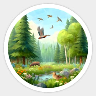 Low Poly Spring Forest Sticker